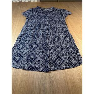 Kate & Sam Women’s XL Blue Geometric Rayon Button Front Tunic Top